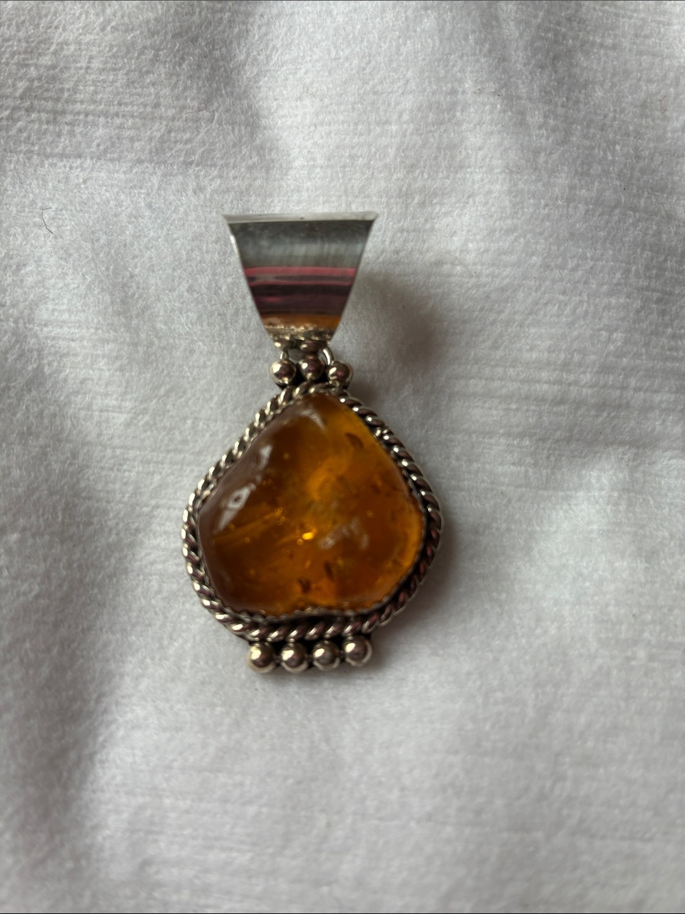 Sterling Silver Amber Teardrop Pendant - Honey Amber